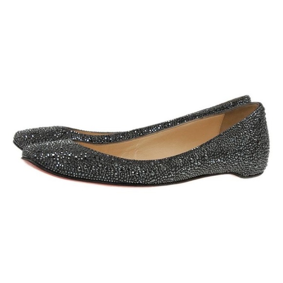 New Christian Louboutin Black Strass Leather Gozul Ballet Flats 35 - Picture 1 of 13